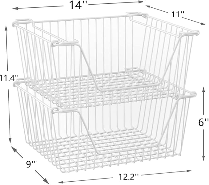 Stackable Wire Metal Baskets Cabinet Organizer Sturdy Metal Wire Pantry Freezer - Image 3