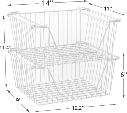 Stackable Wire Metal Baskets Cabinet Organizer Sturdy Metal Wire Pantry Freezer - Image 3