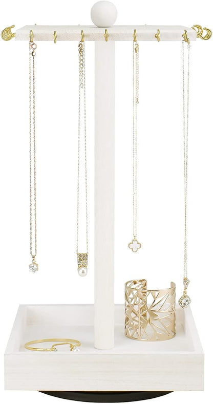 Ikee Design 2 Pcs Set Wooden Rotating Jewelry Display Stand Tower - Image 3