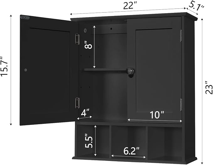 TaoHFE Black Medicine Cabinet Bathroom Over the Toilet Storage Cabinet | Wall - Image 2