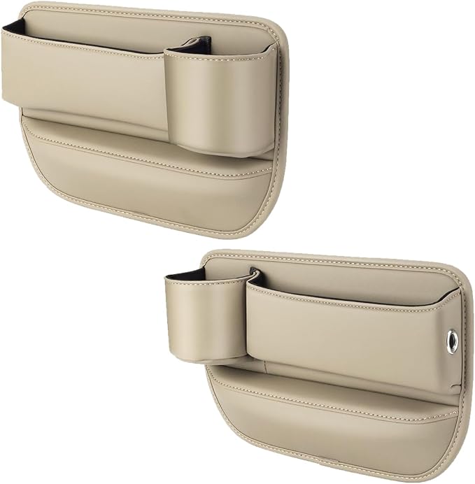 2-Pack Car Leather Cup Holder Gap Bag, Adjustable Car Seat Gap Storage Box by CONEATI