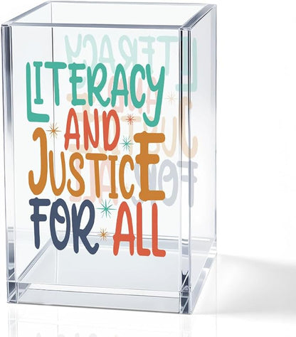 Literacy And Justice For All Acrylic Makeup Brush Pencil Holder Cup, Social by QYUVK