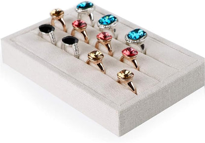 Oirlv linen 3 Slots Ring Earrings Display Trays Showcase Jewelry Organizer by Oirlv