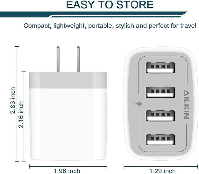 USB Charger Cube, Wall Charger Plug, AILKIN 4.8A 4-Muti Port USB Adapter | - Image 2