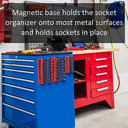 Olsa Tools Magnetic Socket Organizer | 3/8-inch Drive | SAE | RED | Holds 26 - Image 6