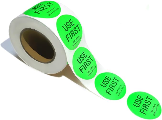 500 Pcs 1.5 Inch Use First Stickers Food Service Roll, Risepekt Green FIFO Label by Risepekt