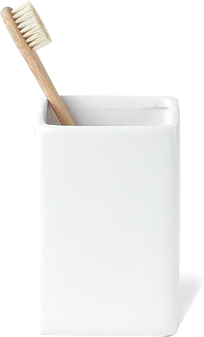 White Ceramic Toothbrush Holder by BSDISP