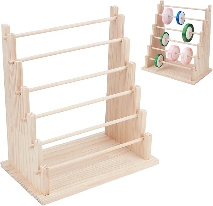 UNICRAFTALE 6-Tier Wooden Ribbons Organizer Rack Burlywood Ribbon Holder by UNICRAFTALE