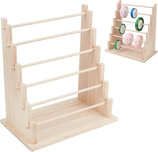 UNICRAFTALE 6-Tier Wooden Ribbons Organizer Rack Burlywood Ribbon Holder by UNICRAFTALE