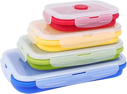 Set of 4 Collapsible Foldable Silicone Food Storage Container, Leftover Meal Box by VIGIND