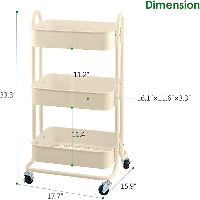 Melody House 3-Tier Metal Mesh Utility Rolling Cart Storage Organization Cart - Image 3