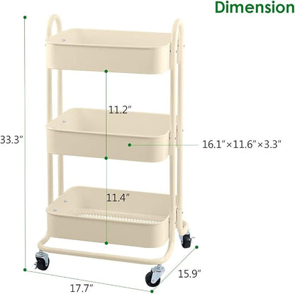 Melody House 3-Tier Metal Mesh Utility Rolling Cart Storage Organization Cart - Image 3