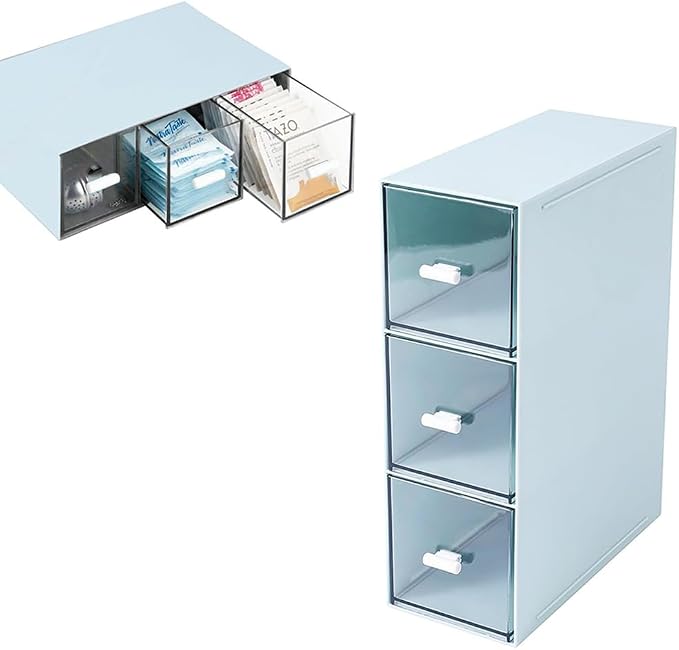 Desk Drawer Organizer with 3 Drawers, Plastic Clear Tea Bag Organizer, by Unknown
