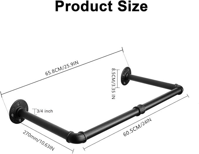 Industrial Iron Pipe Clothes Hanging Bar DIY Wall-Mounted Garment Rack Heavy - Image 3