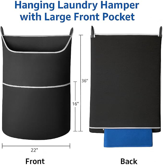 2-in-1 XL Hanging Laundry Hamper Bag 36x22in + Pop Up Mesh Laundry Basket | - Image 2