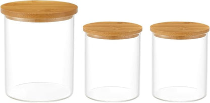 3 Pack Glass Qtip Holder Dispenser, 20 oz and 11 oz Clear Glass Apothecary Jars - Image 2