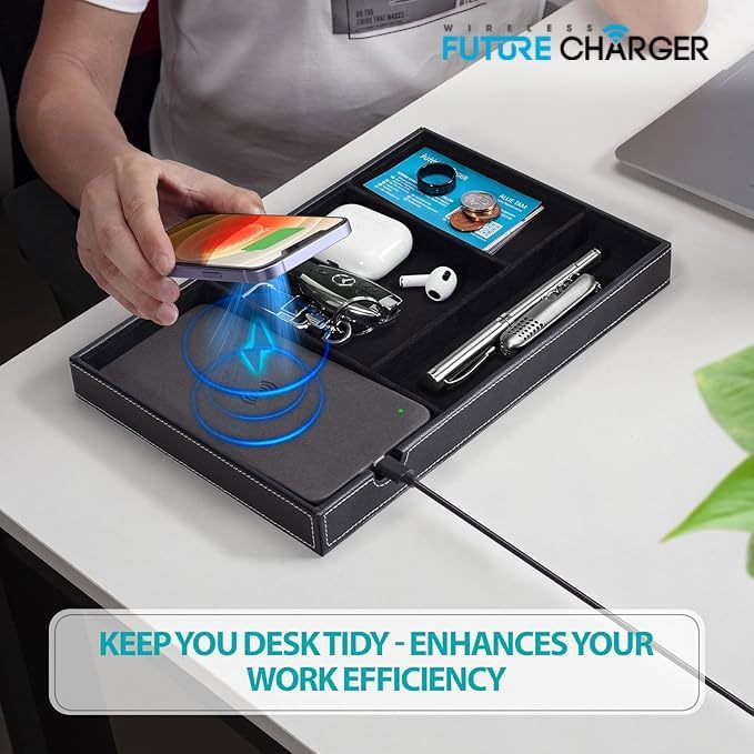 Valet Tray, Built in Wireless Charging Pad, Nightstand Organizer, Dresser - Image 3