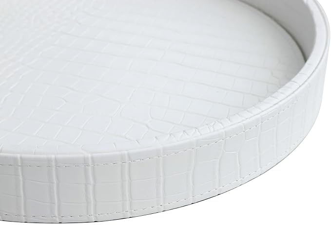 HofferRuffer Faux Leather Round Serving Tray, Vegan Croco Leather Decorative - Image 7