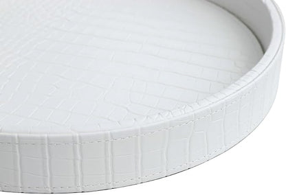 HofferRuffer Faux Leather Round Serving Tray, Vegan Croco Leather Decorative - Image 7