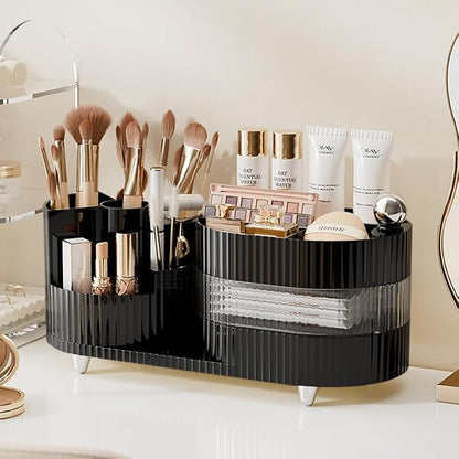Rotating Vanity Organizer with Brush Holder and Drawer, 3 Layer Cosmetic by COMFYROOM