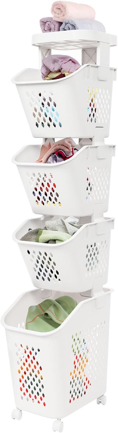 4-Tier Plastic Laundry Hamper Sorter by Unknown