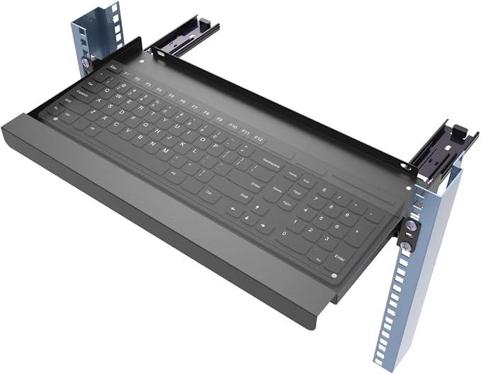 JINGCHENGMEI 1U Keyboard Tray 8" Deep -Universal 19" Rack Mount Sliding Shelf by JINGCHENGMEI