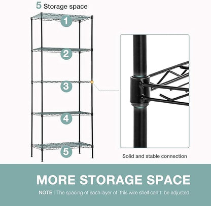 FDW | 5-Tier Wire Shelf | 24" x 14" x 60" | Black | Storage Shelves - Image 4