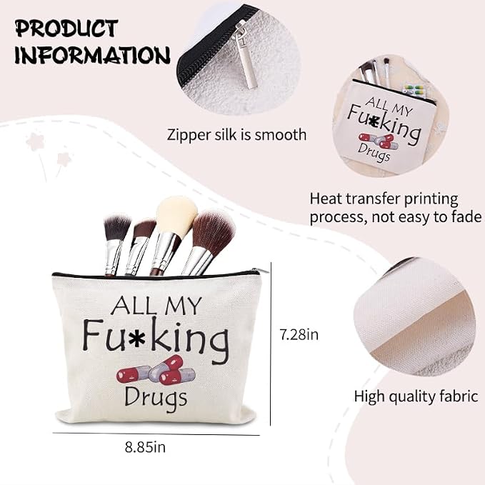 YangQian Funny Medicine Bag for Travel Makeup Bag Gifts for Women Nurse - Image 3
