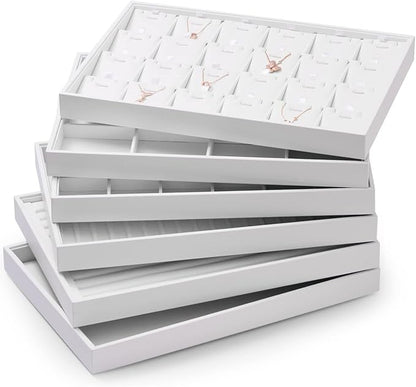 Oirlv Premium White Leather Stackable Jewelry Tray Flat Jewelry Organizer Tray - Image 6