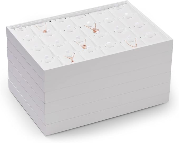 Oirlv Premium White Leather Stackable Jewelry Tray 12 Grid Jewelry Drawer - Image 4