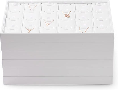Oirlv Premium White Leather Stackable Jewelry Tray 24 Grid Jewelry Organizer - Image 5