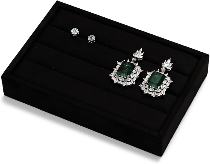 Oirlv 3 Slots Velvet Small Ring Organizer Earrings Trays Showcase Display - Image 9