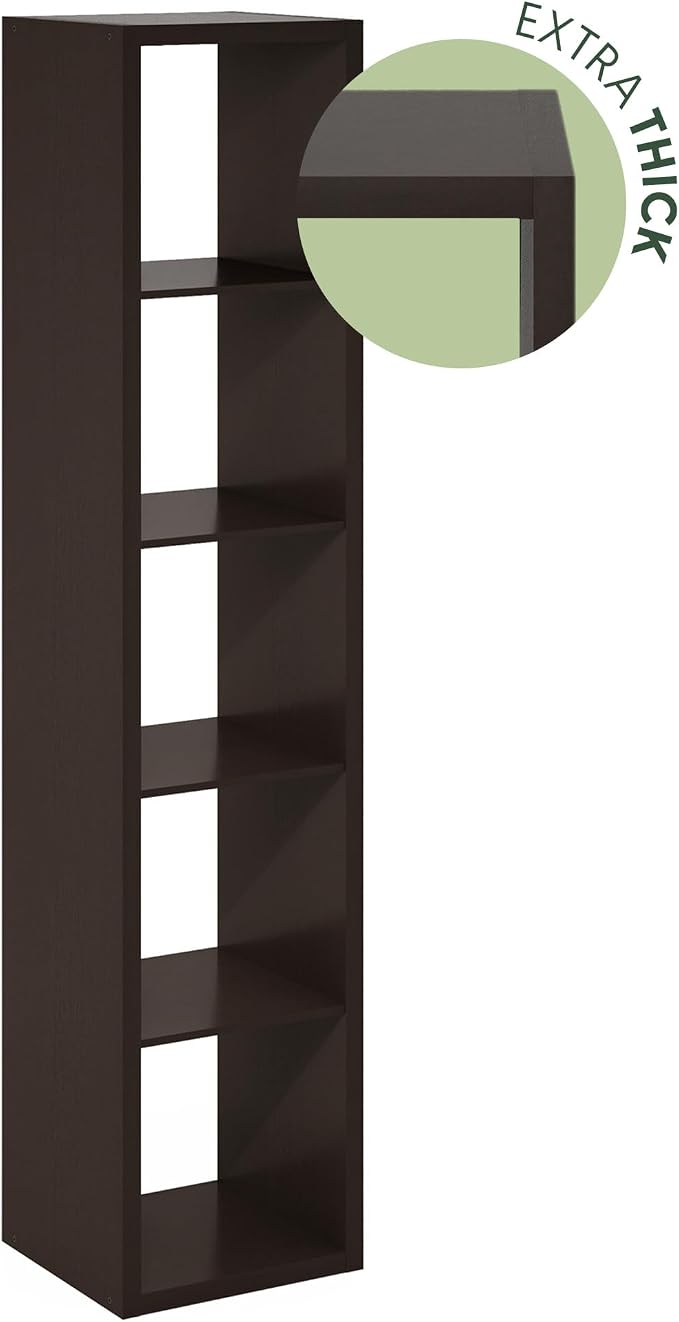 Furinno Cubicle 5-Cube Book Shelf, Extra Thick Frame Bookshelf, Dark Oak | - Image 8