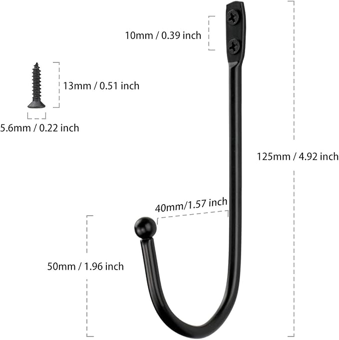 Wall Mounted Single Hook Wall Hanger Key Holder Wrought Iron Coat Hat Hooks - Image 2