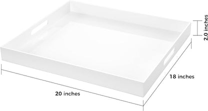 White Rectangular 18x20 Inches Acrylic Ottoman Tray Decorative Serving Tray - Image 2