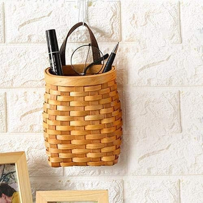 Hand-Woven Wood Storage Basket Portable Wall Hanging Flower Basket Organizer - Image 4