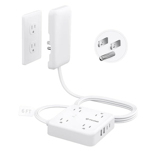 TROND Flat Plug Power Strip - 6ft Extension Cord with Multiple Outlets and 4 by TRONDOfficial