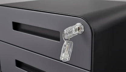 Modern 3-Drawer Mobile File Cabinet, Dark Grey Metal Filing Cabinet - Image 4