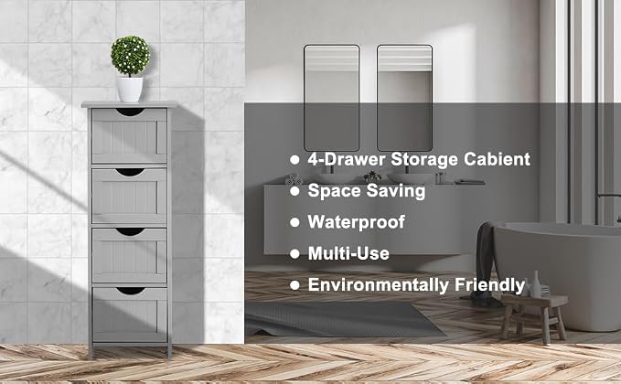 Bonnlo Skinny Bathroom Floor Storage Cabinet, 12 Inch Wide Deep Small Storage - Image 6