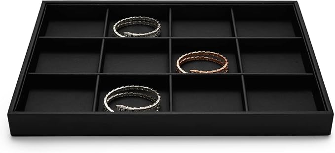 Black PU Leather Jewelry Display Flat Tray Ring Necklace Watch Organizer - Image 6