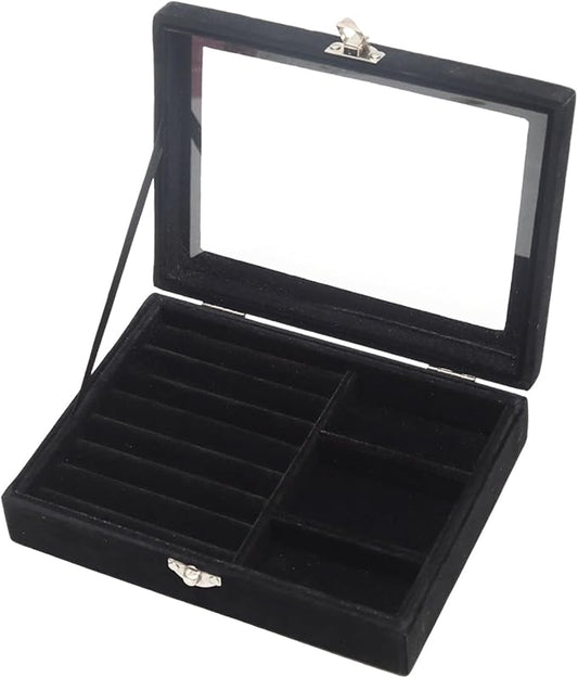 Small Velvet Jewelry Tray with Clear Lid, 2-in-1 Black | Lockable Ring Earring by Unknown