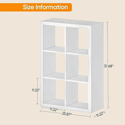 Bookshelf with Storage Bin, 6-Cube Storage Organizer, Modern Wood Open Bookcase - Image 3