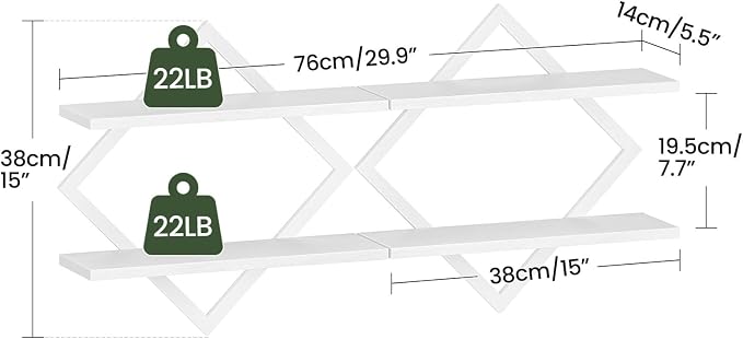 CHOEZON Floating Shelves, 2-Tier Hanging Shelves, Wall Shelf Set of 2, - Image 2