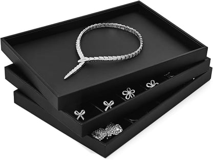 Black PU Leather Jewelry Display Flat Tray Ring Necklace Watch Organizer - Image 2