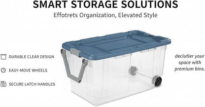 160 Quart Extra Large Clear Rolling Storage Bins 2-Pack, - Image 2
