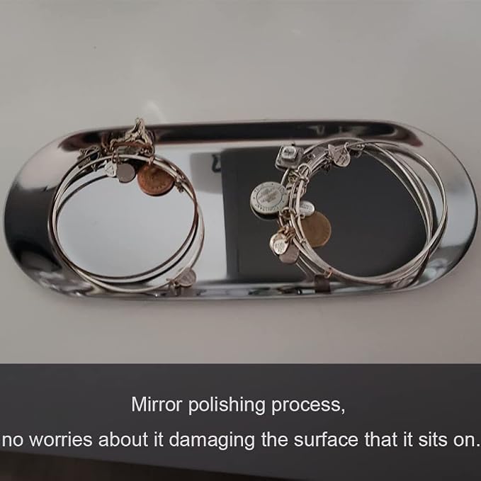 Stainless Steel Decorative Tray, 7 Inch Long, Jewelry Dish Cosmetics Organizer - Image 9