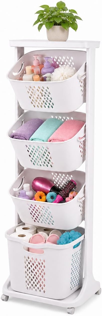 Japard Rolling Laundry Hamper Ultra Slim 22.9 Gal, 4 Sorter Vertical Stackable by Japard