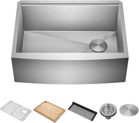 KRAUS Kore 27-Inch Farmhouse Workstation 16 Gauge Stainless Steel Kitchen Sink by KRAUS