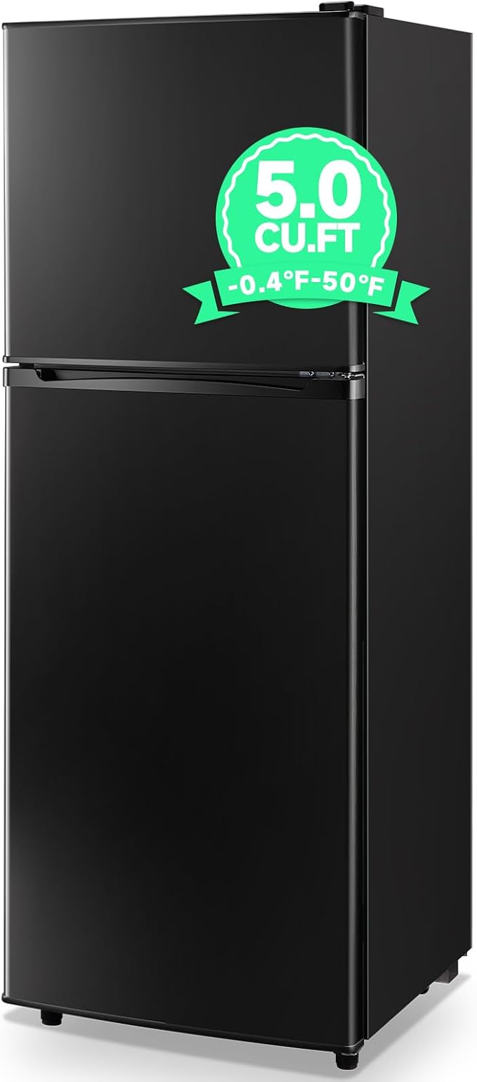 5.0 Cu.ft Refrigerator with Freezer Small Fridge Drink Holder Double Door by TACOOL