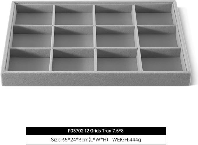 Velvet Stackable Jewelry Display Tray, 12 Grid Watch Bangle Bracelet Storage - Image 2
